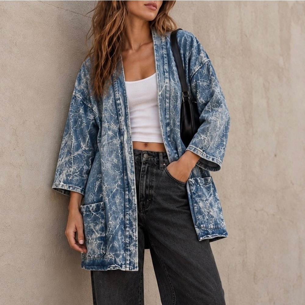 VINTAGE CHRISTIE OF CALIFORNIA Acid Wash Denim Duster Jacket 80s 90s